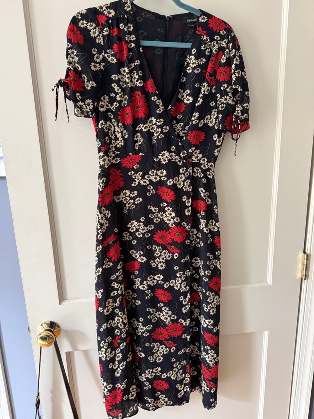 Madewell Black Midi Dress with Red & Cream Floral Print